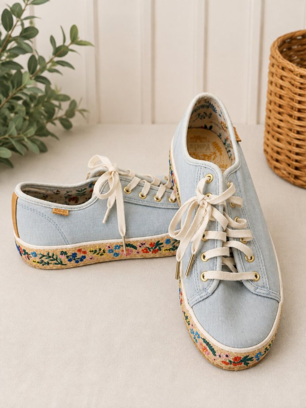 Keds x Rifle Paper Co Floral Embroidered Sneakers Blue Women’s 6.5